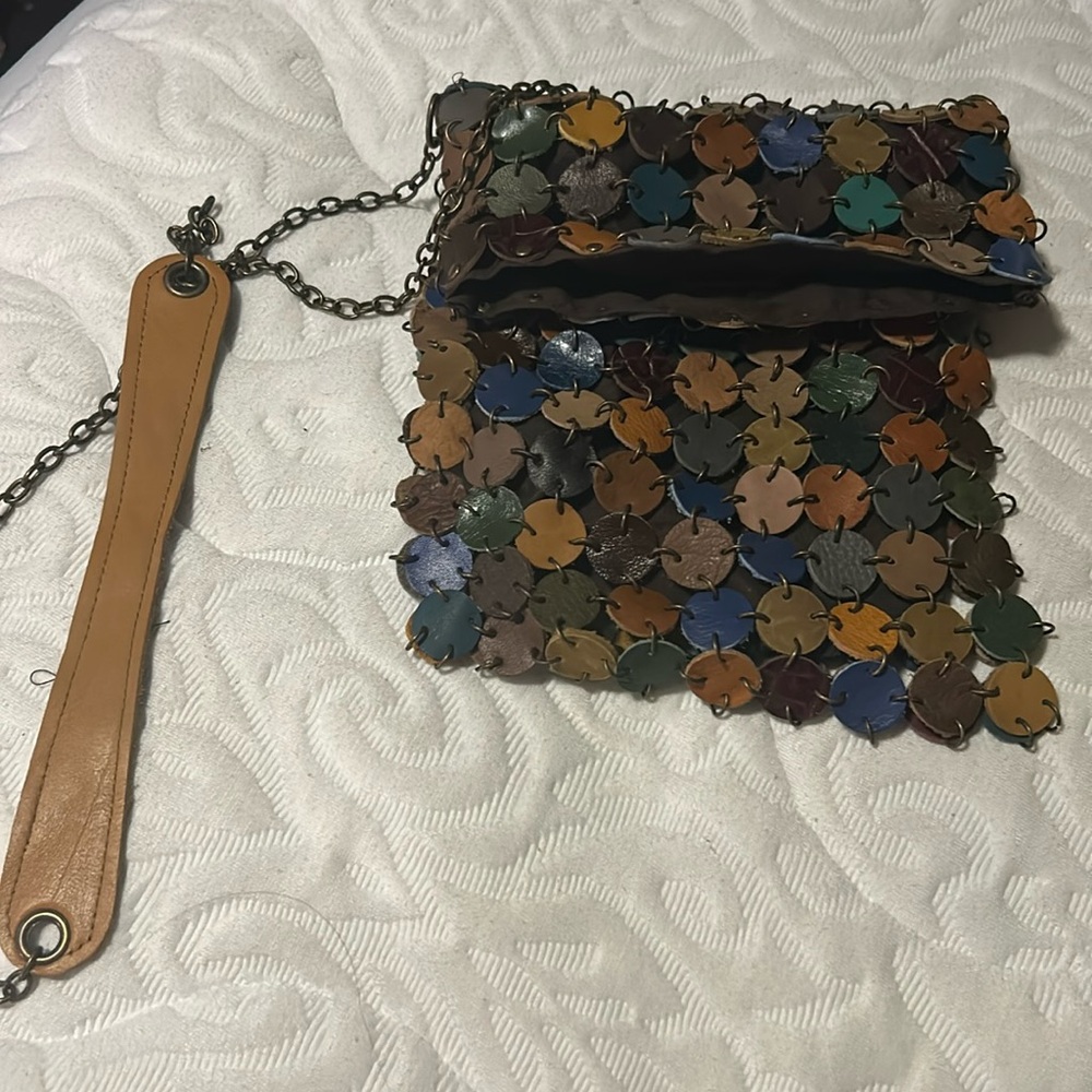 Multicolor Dot Leather Chain Crossbody Bag